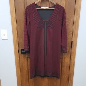 Studio M Red Sheath Dress with 3/4 Sleeves and Scoop Neck